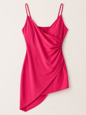 Planet Gold Hot Pink Satin Asymmetrical Mini Dress XL Party Cocktail Slip